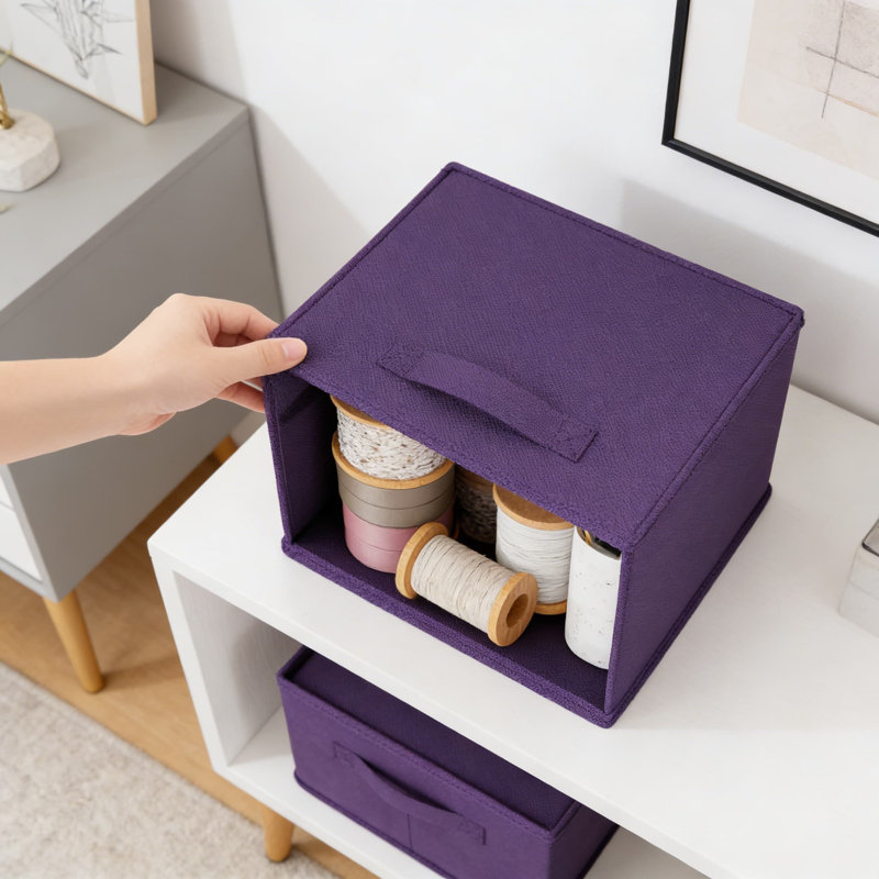 Foldable Storage Cubes With Clear Window & Handles, 8-Pack Fabric Bins For Closet, Shelf, And Home Organization, Purple