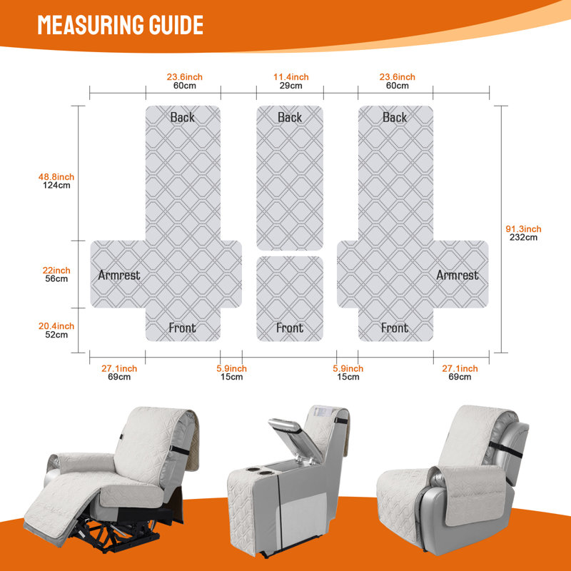 Wildee Waterproof Non-Slip Recliner loveseat Couch Cover With Console, White