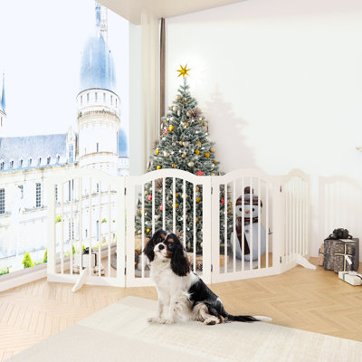 27.6" Tall Wooden Pet Gate, 4 Panels Folding Fence, For Doorways, Halls, Kitchens. Scratch- Coating 4 Foldable Wood Various Rooms. Scratch And Slip