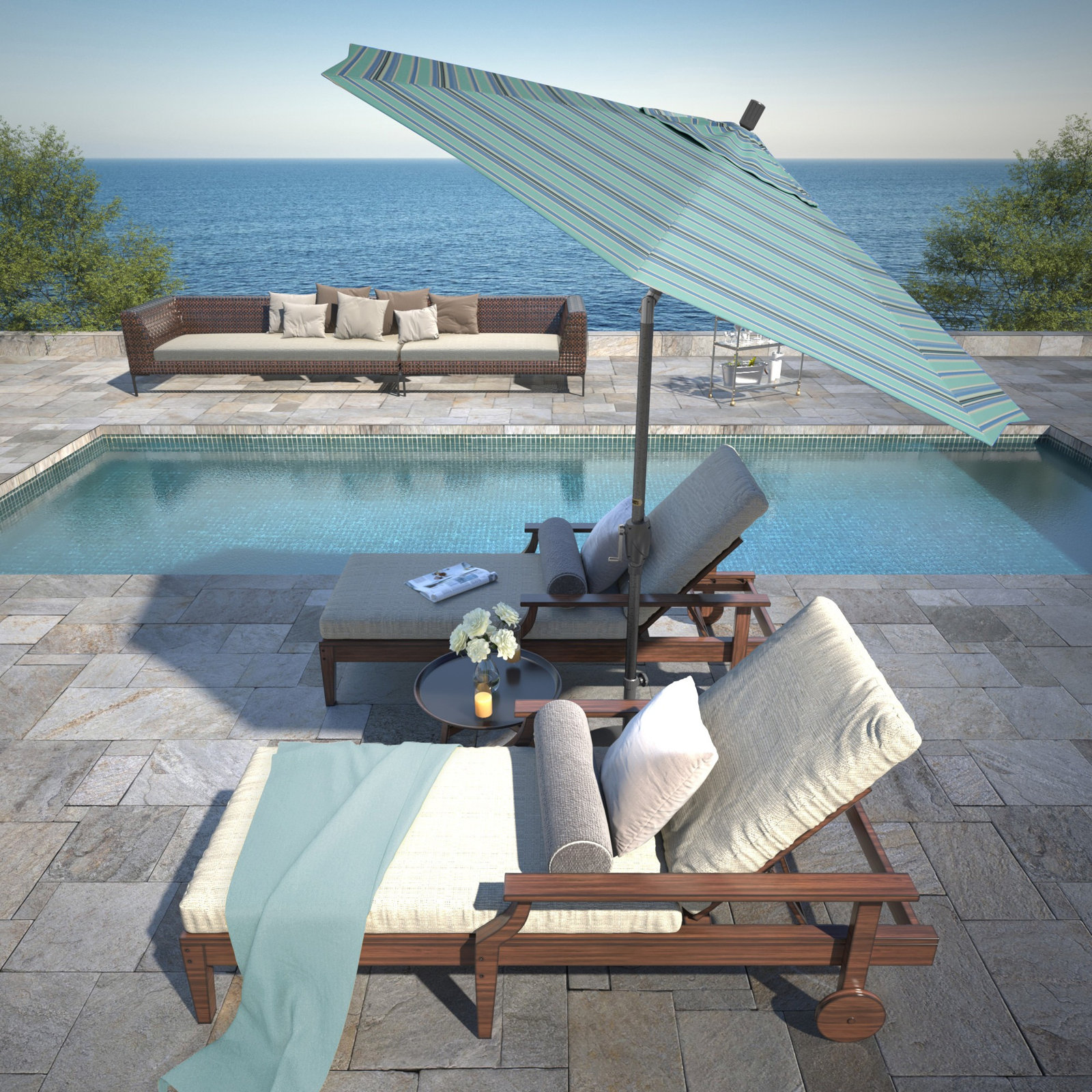 Lexia 7.5' Sunbrella® Umbrella, Dolce Oasis Stripe Sunbrella®, Hammertone Gray
