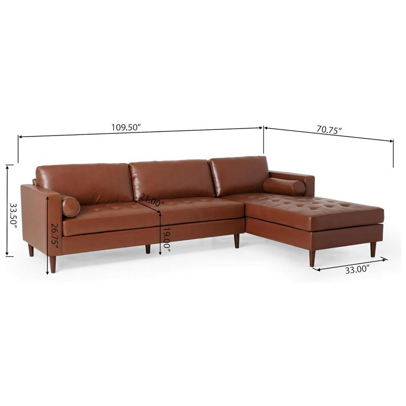 Canapé modulaire en L de 2 pièces rembourré faisant face à la droite pour le salon, Similicuir brun clair