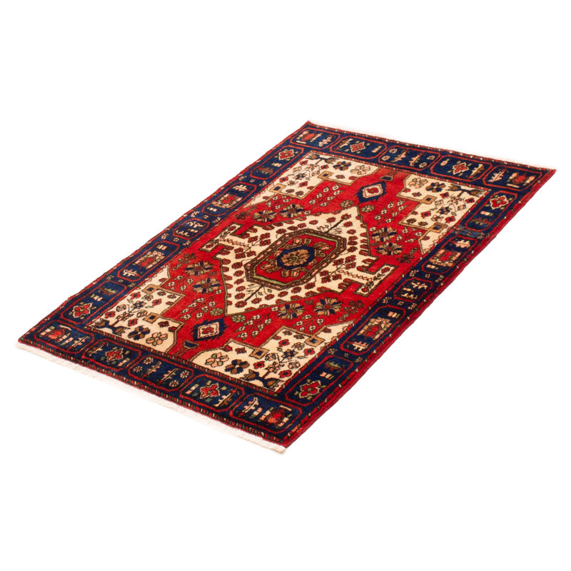 Tapis rouge en laine des années 1990 de 3 pi 6 po x 4 pi 11 po Moana