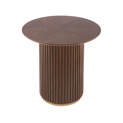 Orvyn Contemporary Minimalist Ash Veneer Counter Height Dining Table with Fluted Iron Pedestal Base and Gold Accent