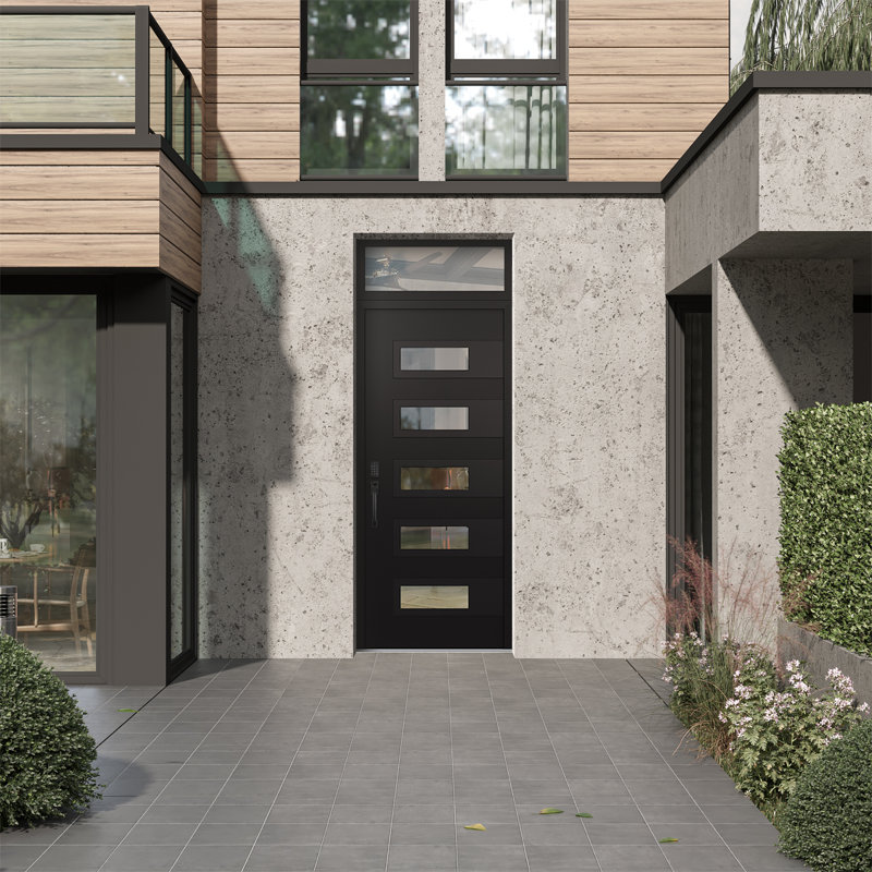 D3 Porte d'entrée droite 36 po x 96 po panneau noir en acier noir et noir transparent avec traverse avant en verre transparent