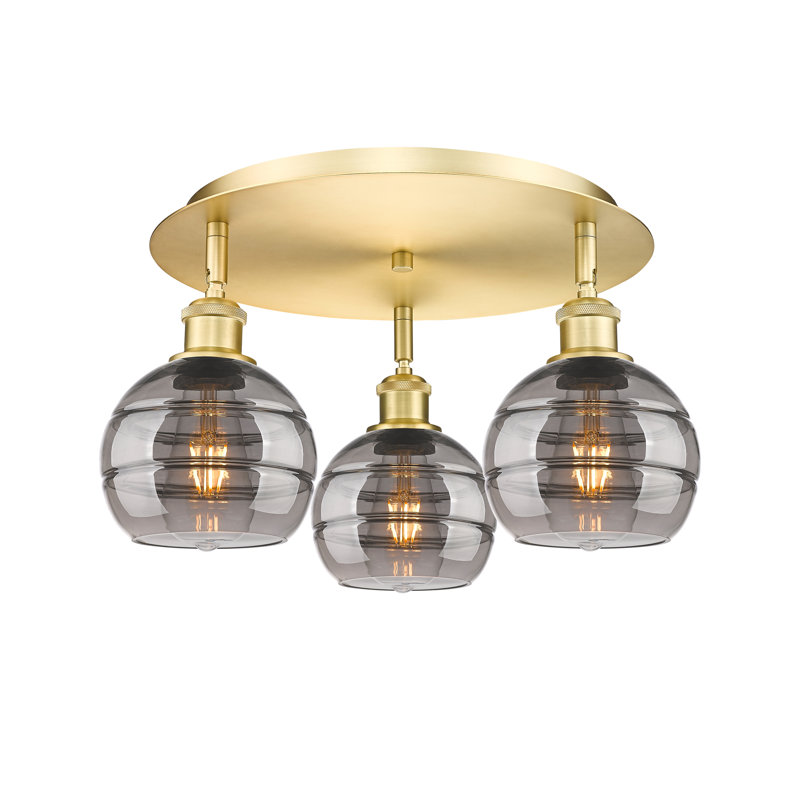Plafonnier semi-encastré Glassoff, Gris fumée clair, H 8,88 po x l 17,63 po x P 17,63 po, Or satiné