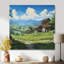 Maison de campagne dans un champ vert, ciel bleu - paysage, art mural, salon-868488412-868488413