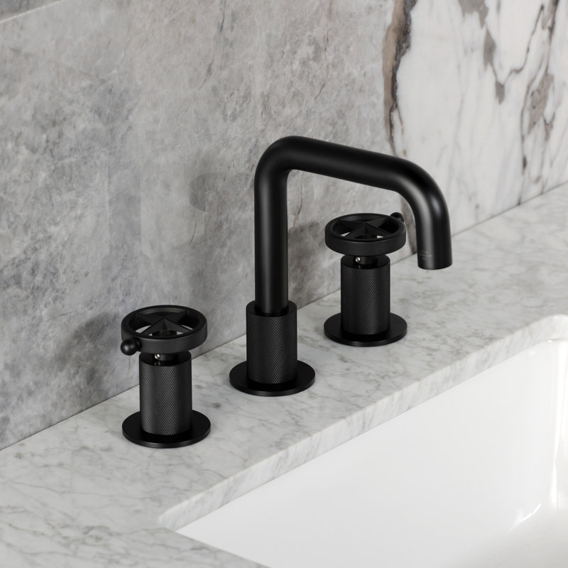 Kingston Brass Levante Two-Handle 3-Hole Deck Mount Widespread Bathroom Faucet With Push Pop-Up Drain, Matte Black