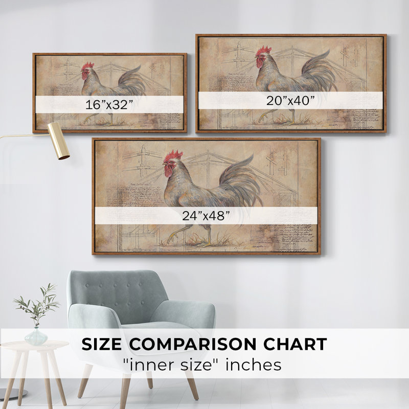 Rustic Fowl II - Toile tendue avec châssis tendue, prête à accrocher, H 21 po x l 41 po, Noyer