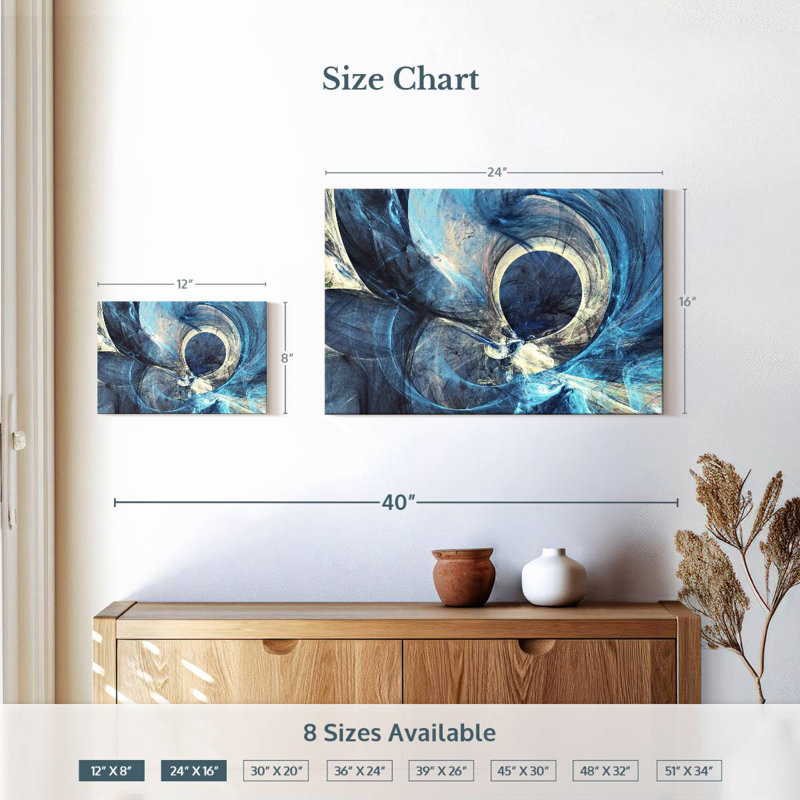 Avery gris et bleu abstrait, H 16 po x l 24 po