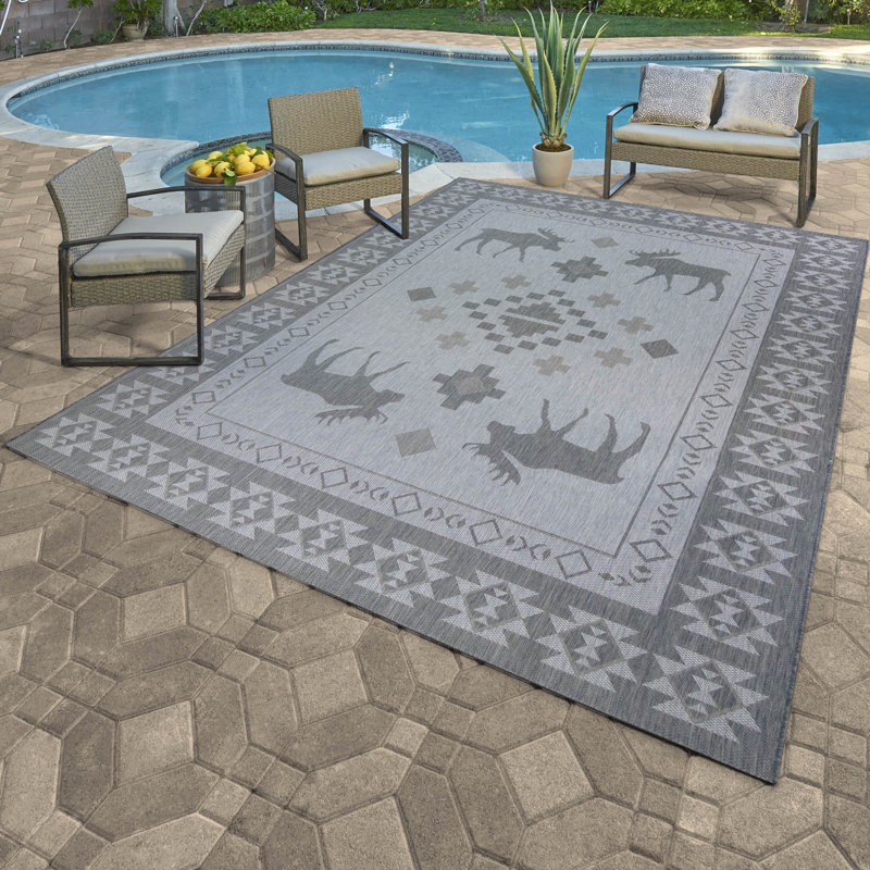  Paseo Yoder Ash Gray Rustic Moose Indoor/Outdoor Flatweave Area Rug, Rectangle 7'10" x 10'