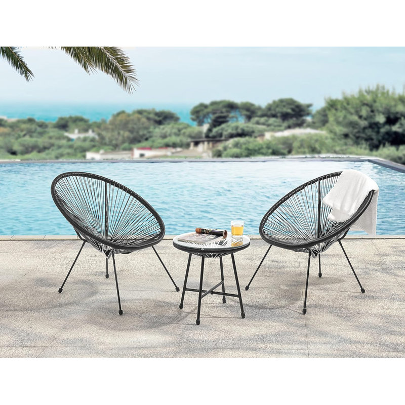 17 Stories Alyssya Natural Acapulco Styled Egg Shape Conversational Garden Bistro Patio Outdoor Set, Black 