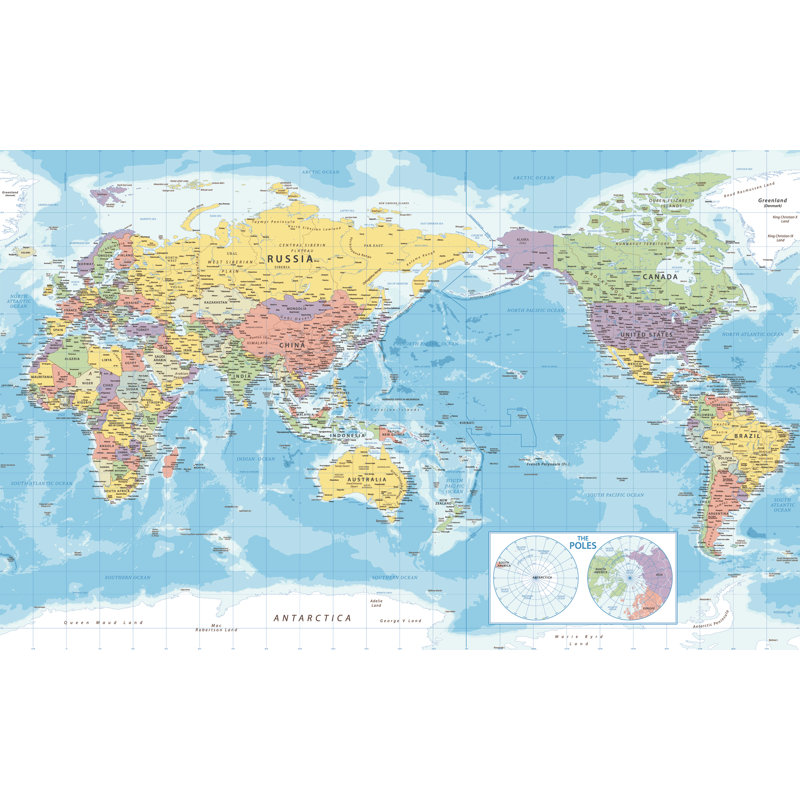 «Colorful World Map», reproduction d'art sur toile tendue, H 32 po x l 48 po