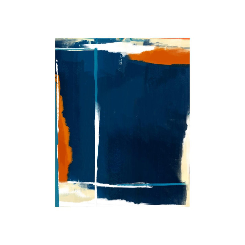 Composition Of Blue And Orange II Painting by Sofia Fox, Image Brush Gel, 51" H x 40" W x 1.5" D