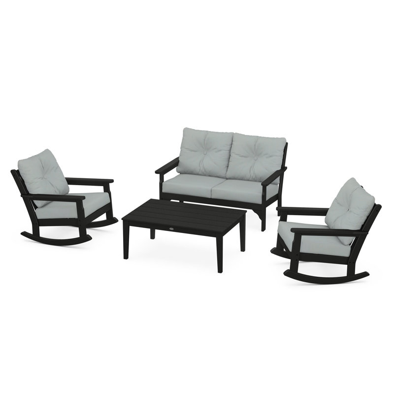 Ensemble de chaises berçantes 4 pièces Vineyard, Noir, Spa