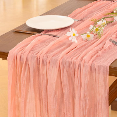 Cheesecloth Table Runner Summer Boho Wedding Birthday Party Home Decor | Coral Peach 6pcs Rustic Gauze 10FT 120in Cheese Cloth Sheer Farmhouse Runner for Baby Shower Bridal Holiday Decorations