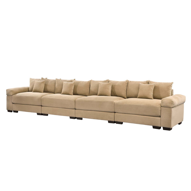 Oversized Cloud Modular Sectional Couch, Camel, 4, 34.2" H x 167.6" W x 33.8" D
