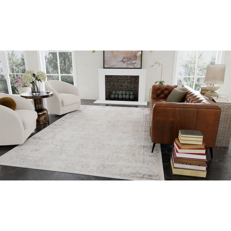 Luxurious Beige and Blue Viscose Rectangular Area Rug