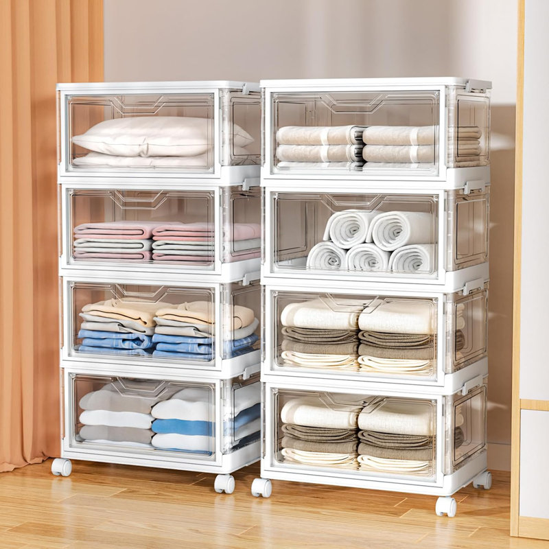 Transparent storage box with a lid, plastic multi-functional foldable storage box, foldable box with a magnetic suction door