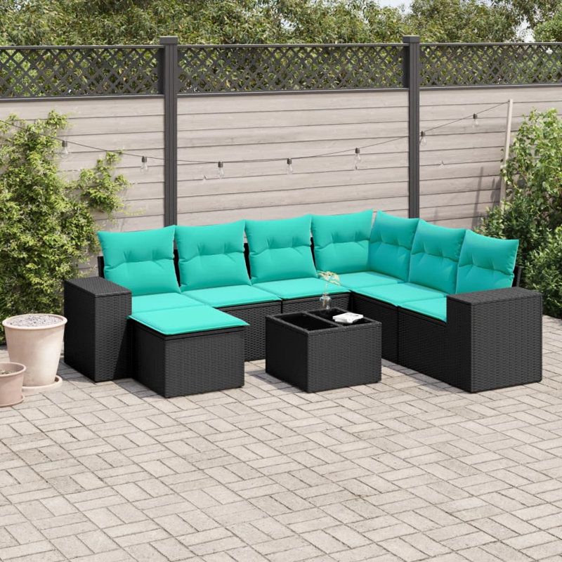  Ensemble de canapé de patio 8 pièces avec coussins en rotin de polyester noir