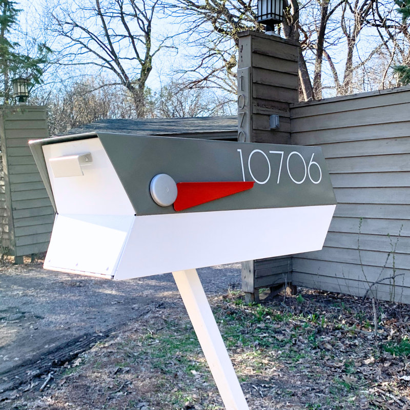 Mid-Century Modern Moss Grey and White Steel Mailbox