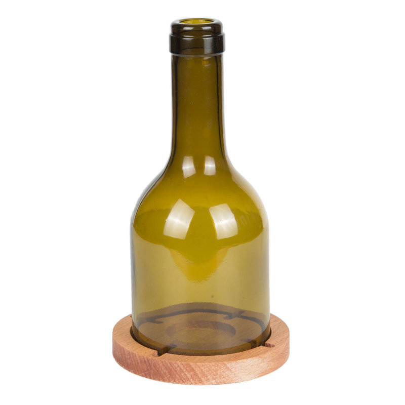 Elegant Wooden Candlestick with Glass Bottle, 3.0 x 3.0 x 7.3 inches | 100% Natural Wood, Dishwasher-Safe Glass | Perfect for Home Decor, Weddings, and Special Occasions, Stylish and Functional Design