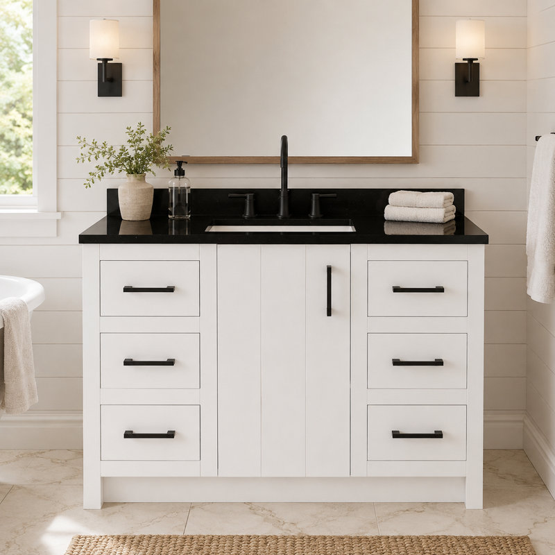 48'' Single Bathroom Vanity with Granite Top, Black Granite