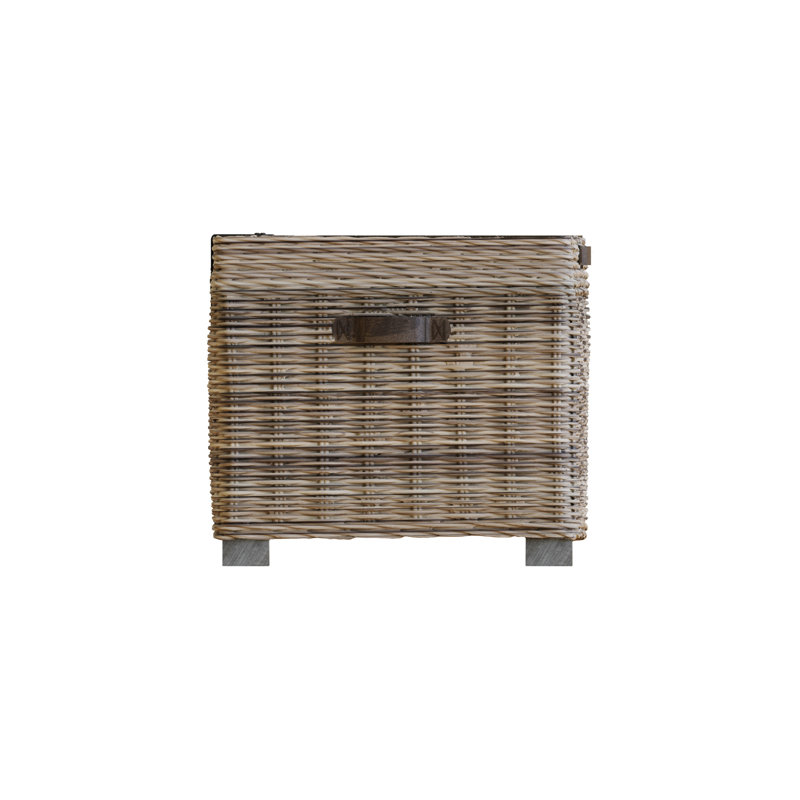 Maquoit Handmade Kubu Rattan Storage Side Table Limewash