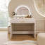 Coiffeuse moderne avec miroir rond lumineux, DEL à commande tactile, rangement de tiroir, coiffeuse multi-usage blanc-1110893162