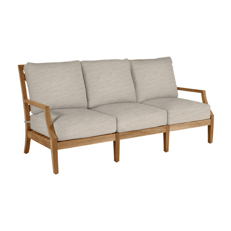 Haley Teak Patio Sofa with Cushions, Dove Sunbrella® Linen, Natural Teak, No welt + Standard fill