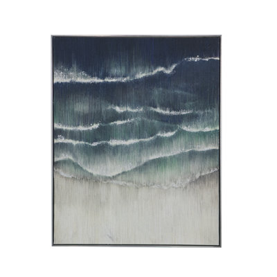 Abstract Beach Waves Framed Gesso Canvas - 40.2""H x 32.3""W x 2""D - Blue/Cream -  Rosecliff Heights, E140E153C5C741BD8B72C51D1BA7FDA6