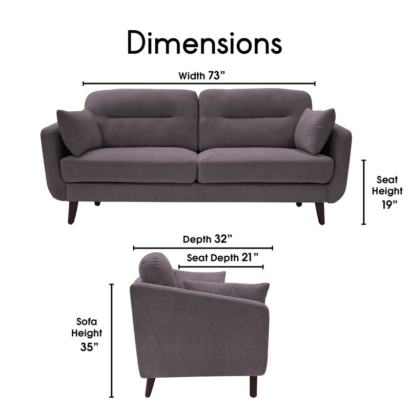Serta Sierra 73" Linen Flared Arm Sofa, Dark Gray, 35" H x 73" W x 32" D