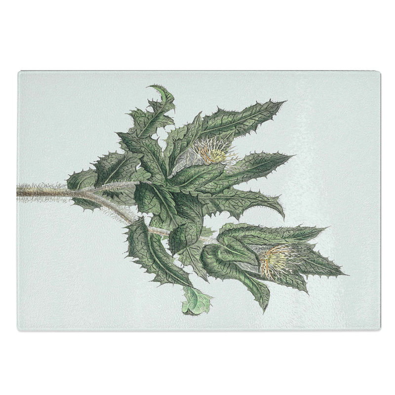Glass Holy Thistle Illustration Chopping Board, 28.5 cm W x 20 cm L