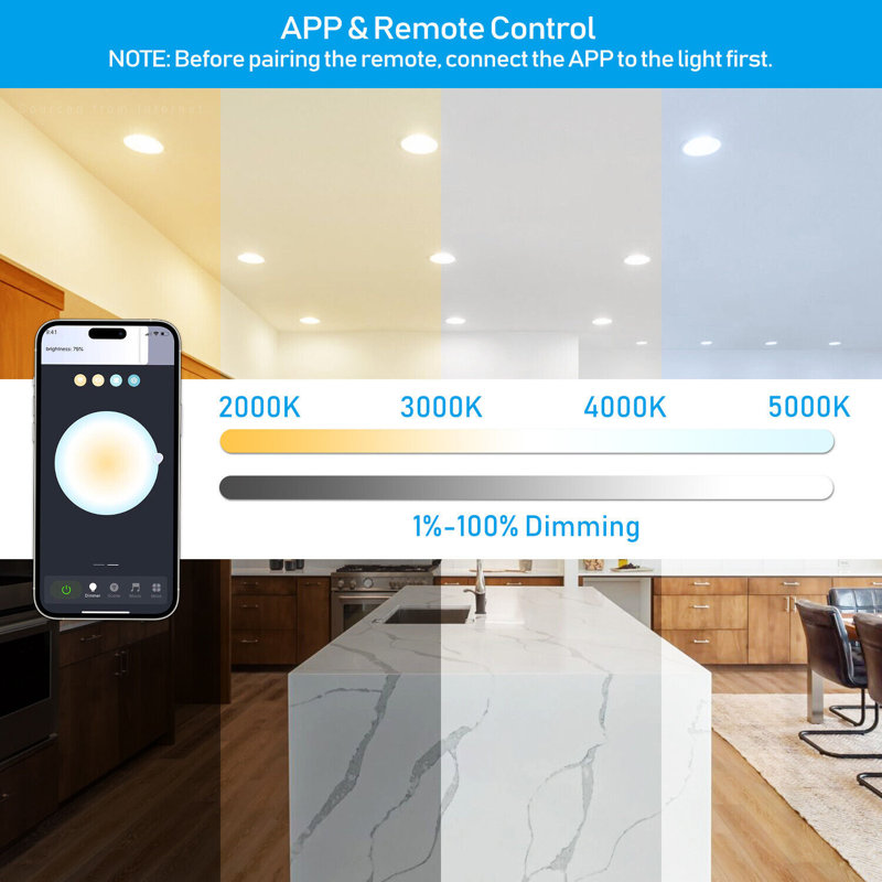 6 Inch 12W LED RGBCW Smart Recessed Lighting, Alexa/Google/Siri Compatible