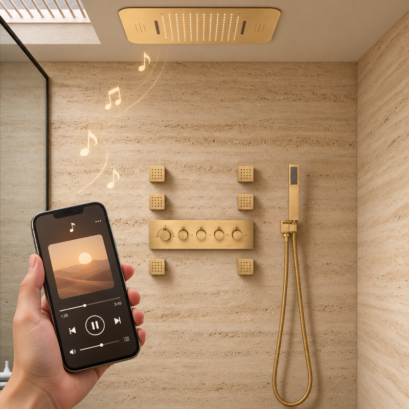 Thermostatic All-In-One Kit with Rough in-Valve, Brushed Gold