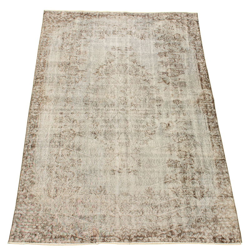 Tapis décoratif gris en laine de conception unique 5 pi 7 po x 8 pi 11 po noué à la main