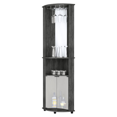 Armoire de bar en chêne avec 3 tablettes, portes en verre et support à vin moderne