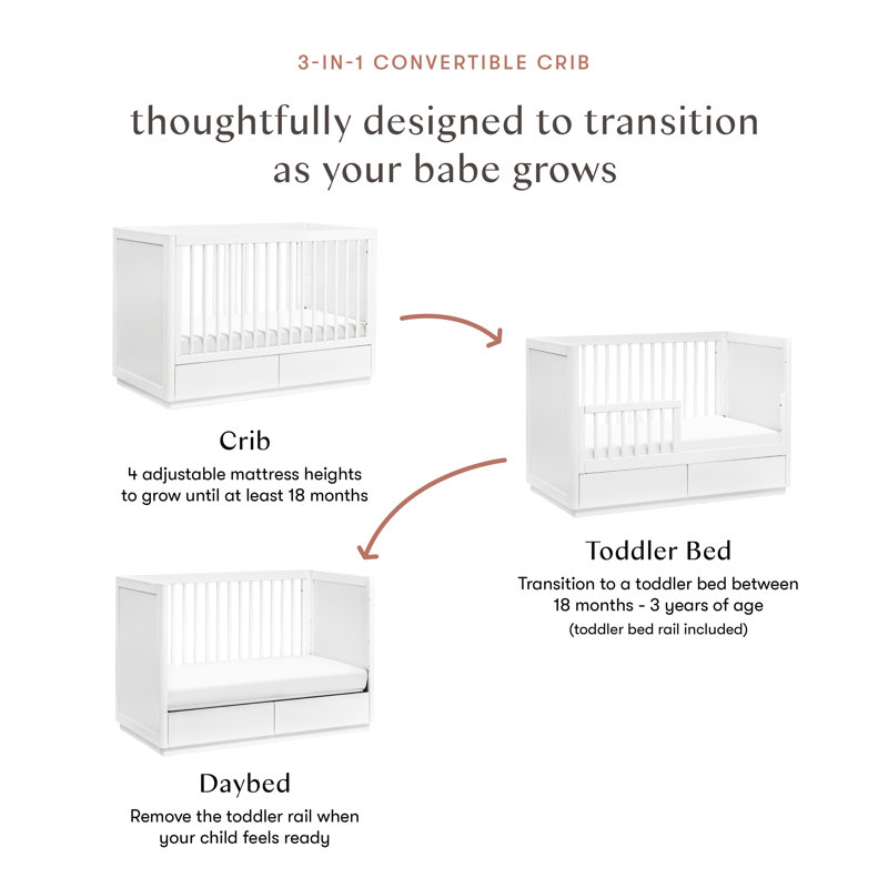 Bento 3-in-1 Convertible Crib with Storage, White