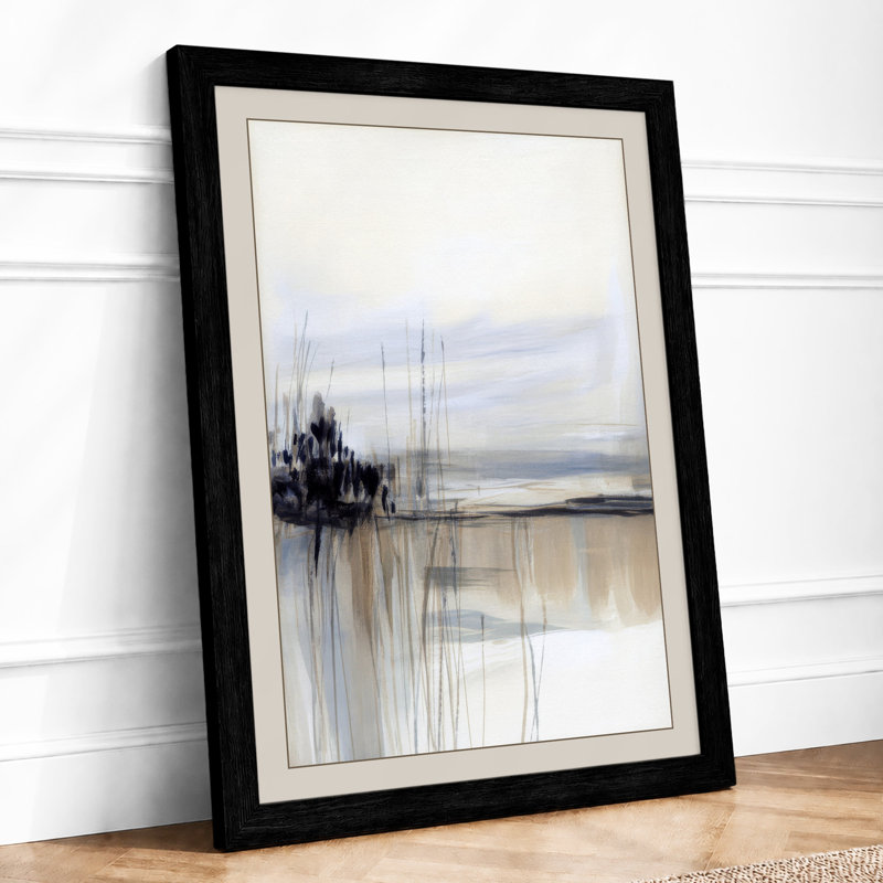 Misty Waterside Scandinavian - Framed Print, Black, A3 - 42.0 x 29.7 cm