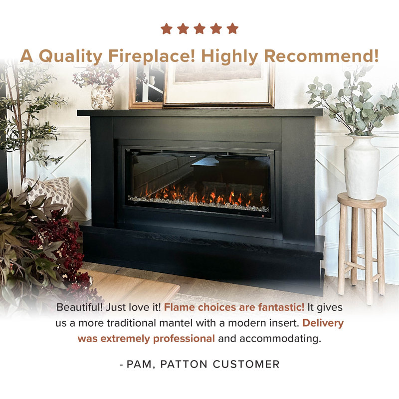 Modern Ember Patton 64" Mantel Package with 42" Electric Fireplace - Works w/ Alexa and Google Asst, Black