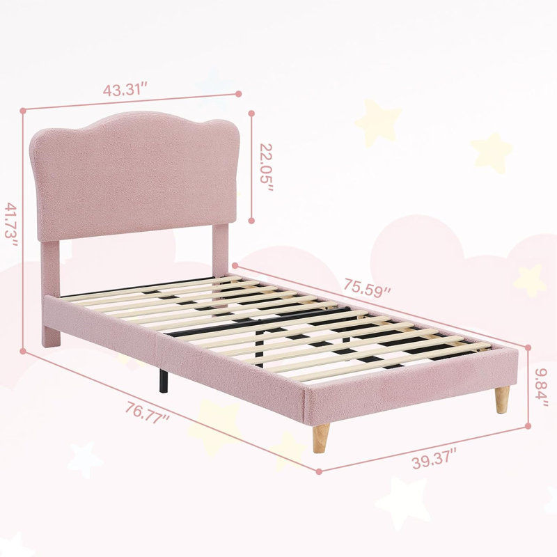 Twin Children's Upholstered Bed Frame, Pink