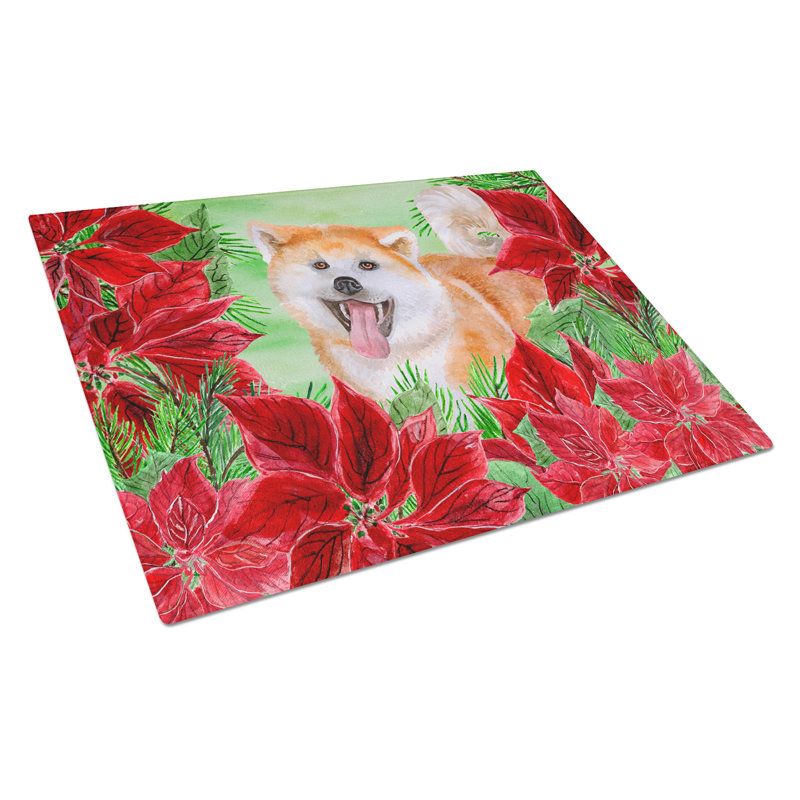 Caroline's Treasures Tempered Glass Poinsettias Cutting Board, Akita
