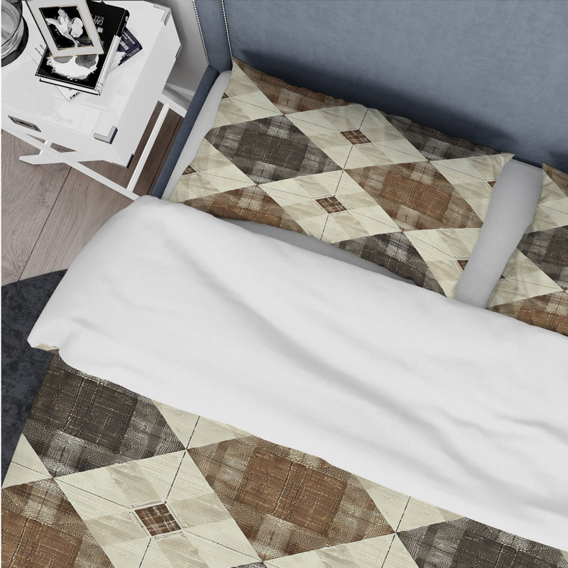 Ensemble de housse de couette moderne à motif vichy brun et beige vichy III, Housse de couette très grand et 2 très grandes t