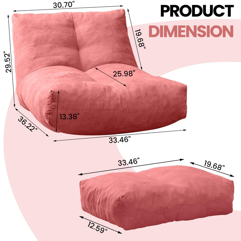 Fauteuil à billes en suède de luxe avec repose-pieds - Mousse haute densité, Rose