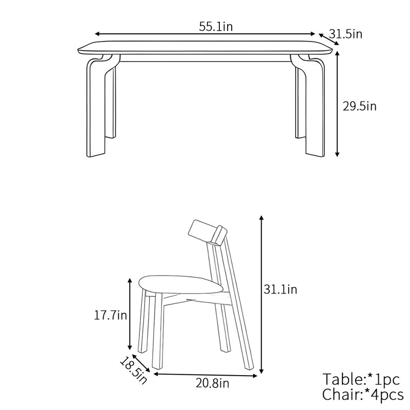 Ensemble de table de salle à manger moderne de style européen, H 29,50 po x L 55,10 po x l 31,50 po