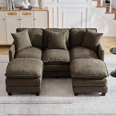 Canapé modulaire en U 71,7 po, canapé 3 places Cloud avec assise profonde, 2 repose-pieds mobiles et 3 coussins décoratifs