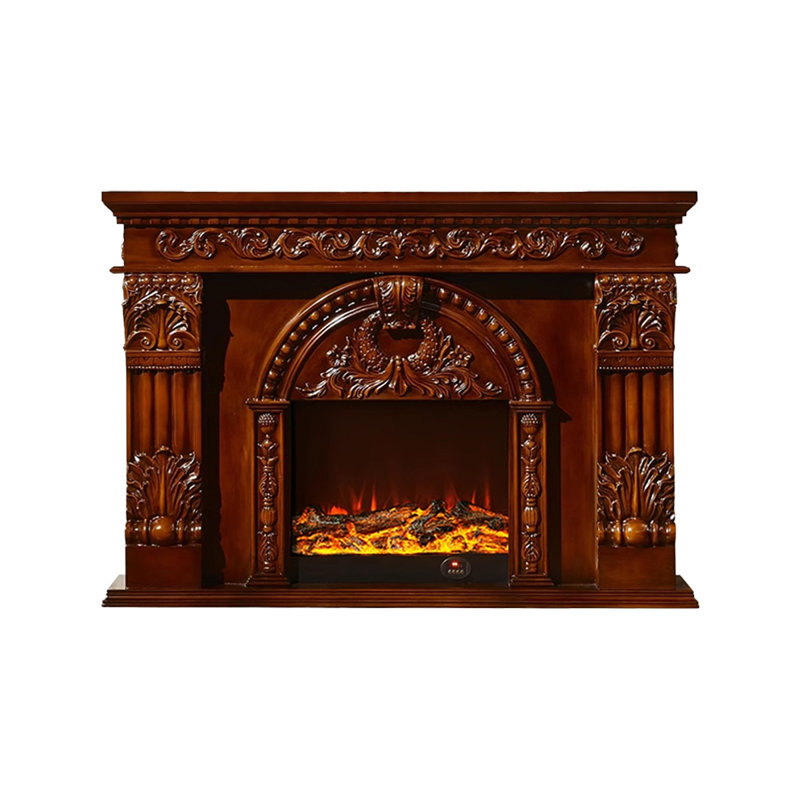 Brown Solid + Manufactured Wood Electric Fireplace, Brown