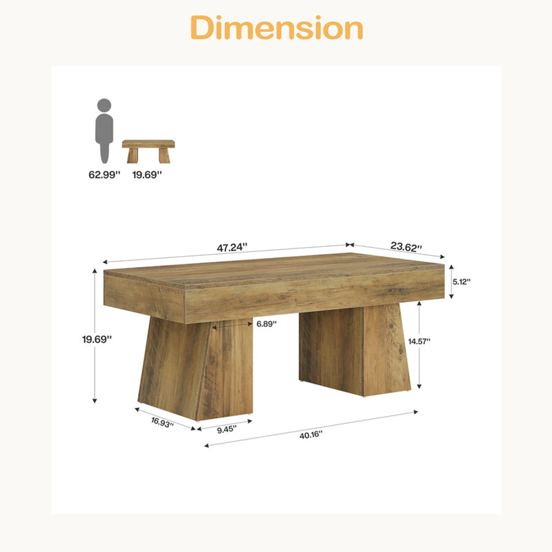 Wooden Dining Table,Rectangular Center Table,Spacious Coffee Table