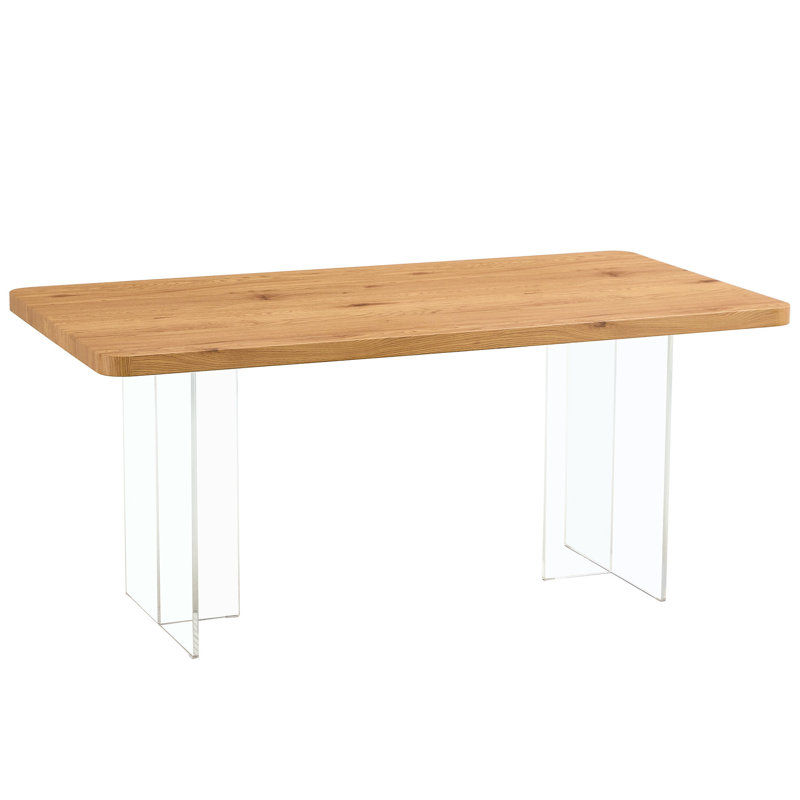 Modern Rectangular Wooden Table With Acrylic Leg Construction - Computer Desk & Dining For Multiple Environments Effortless Setup Legs Architecture And Different Settings Quick Install Method
