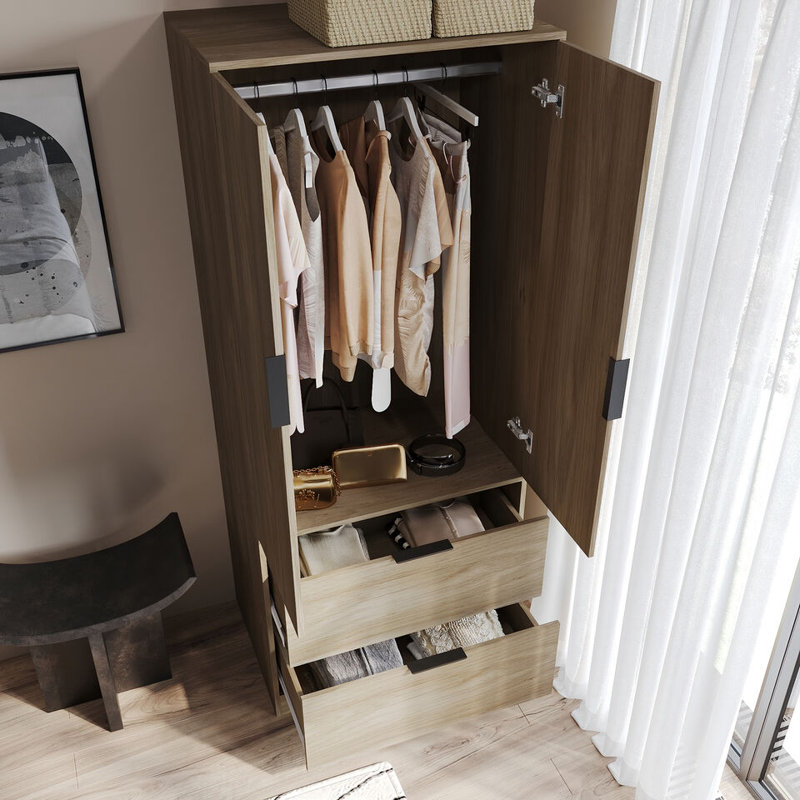 Sibby 2 Door Solid Wood Wardrobe, Oak