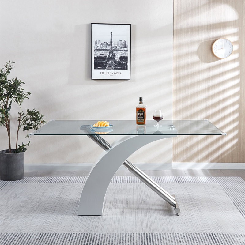 Table de salle à manger rectangulaire, H 29,9 po x L 63 po x l 35,4 po, Blanc / argenté